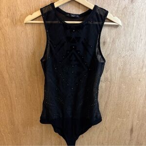 Bershka Black Geometric Mesh Bodysuit